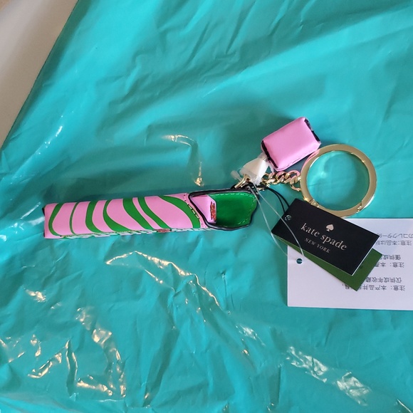 Kate Spade Strawberry Chewing Gum Key Holder in Pink and Green - Picture 6 of 7
